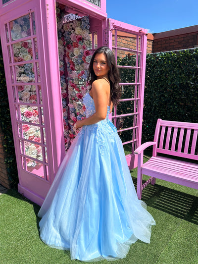 Baby Blue Strapless Corset Ball Gown