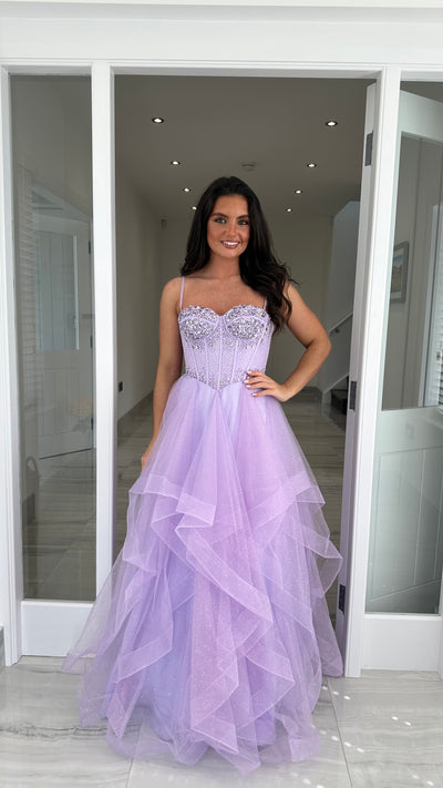 Lilac Corset Tiered Skirt Ball Gown