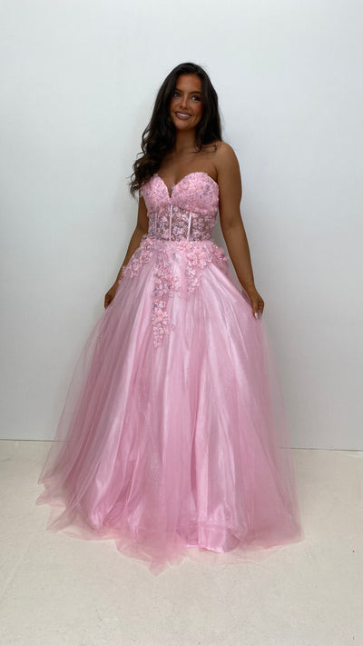 Baby Pink Strapless Corset Ball Gown