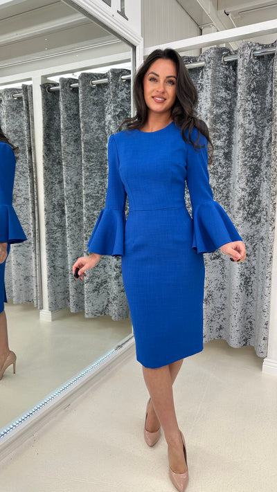 Cobalt Blue Flute Sleeve Midi Dress