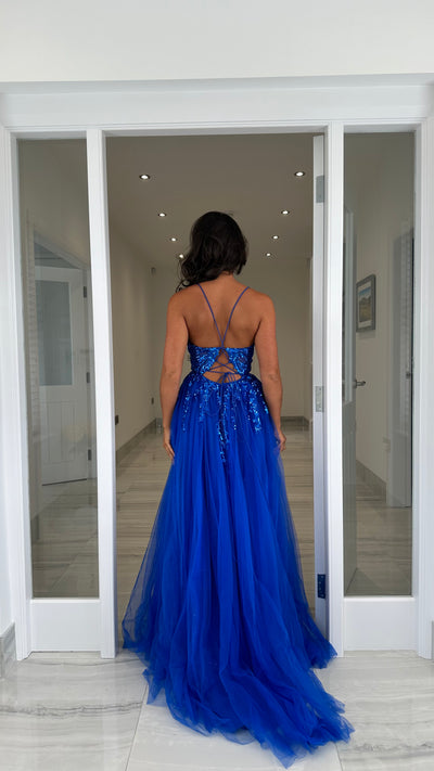 Cobalt Blue Glitter Corset Ball Gown