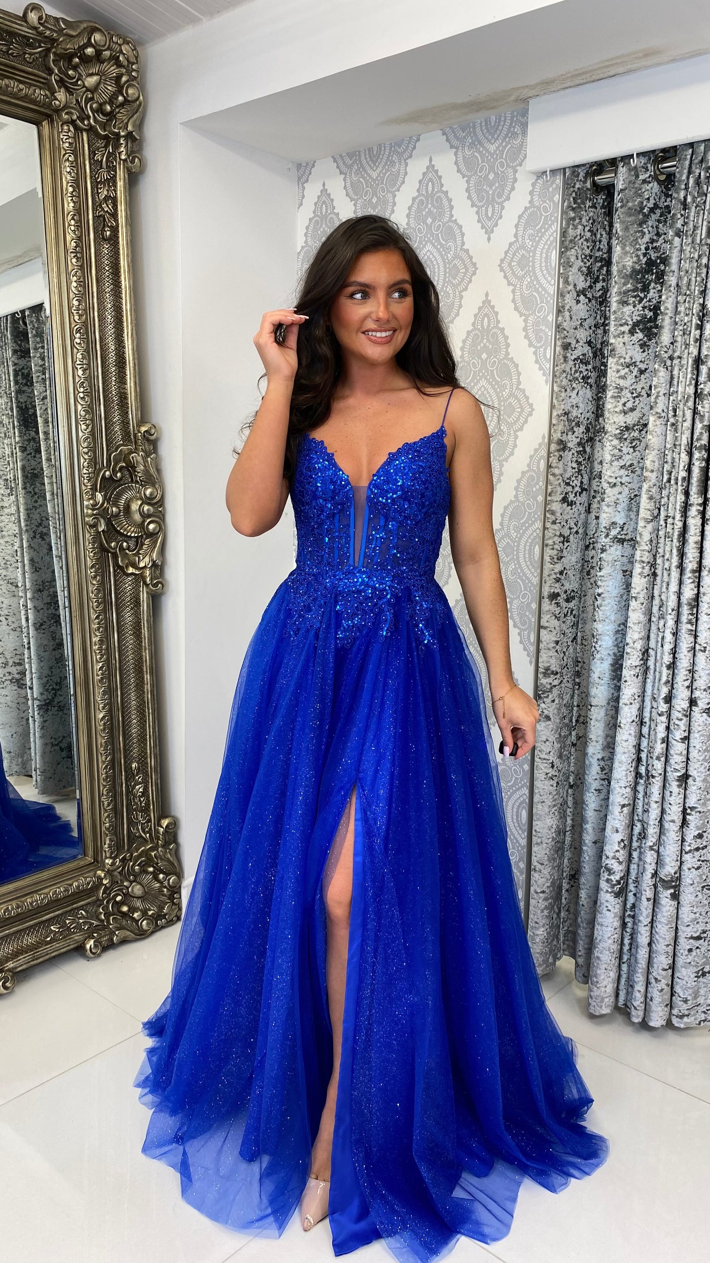 Royal Blue Glitter Corset Ball Gown