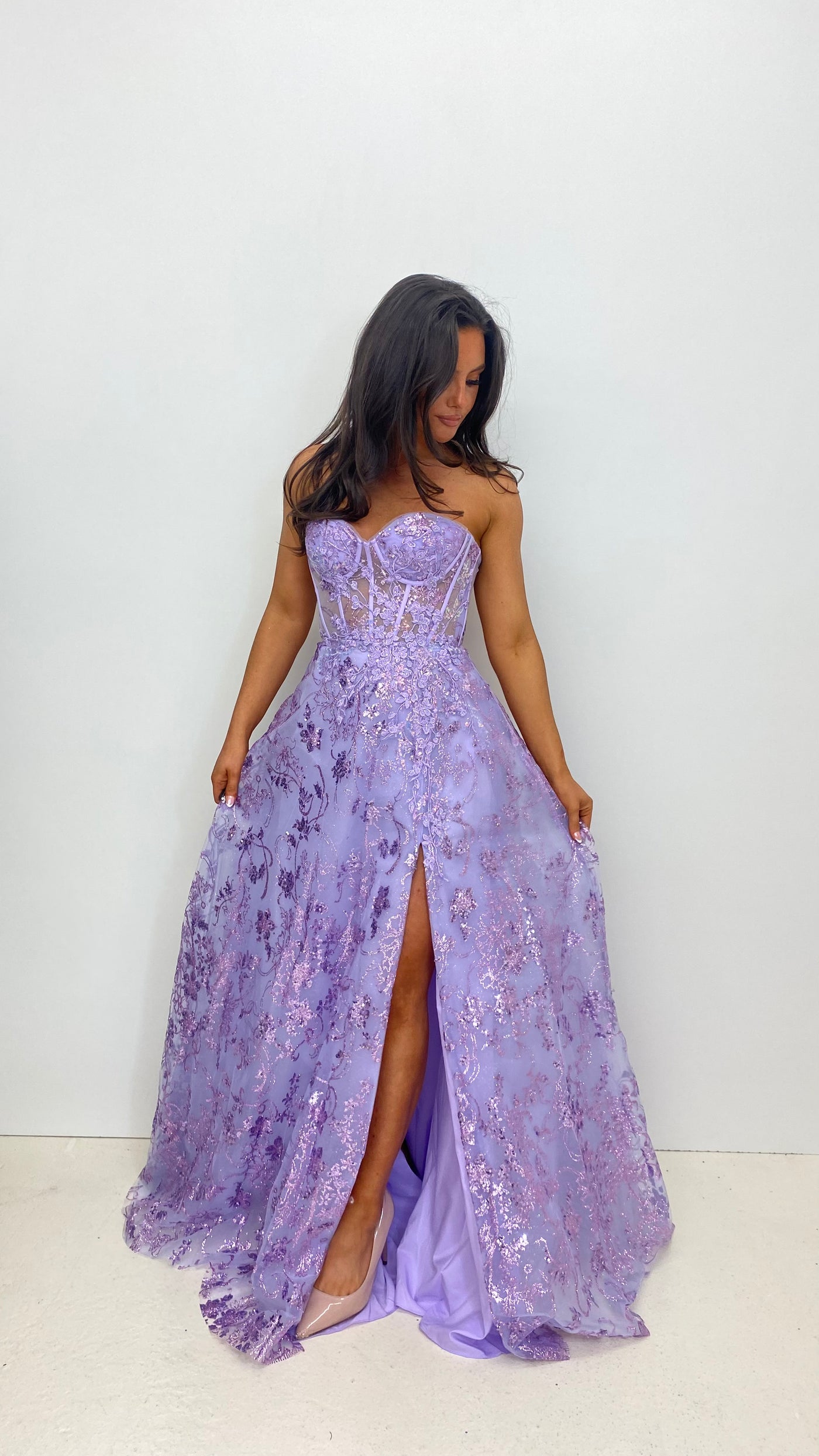 Lilac Strapless Corset Ball Gown