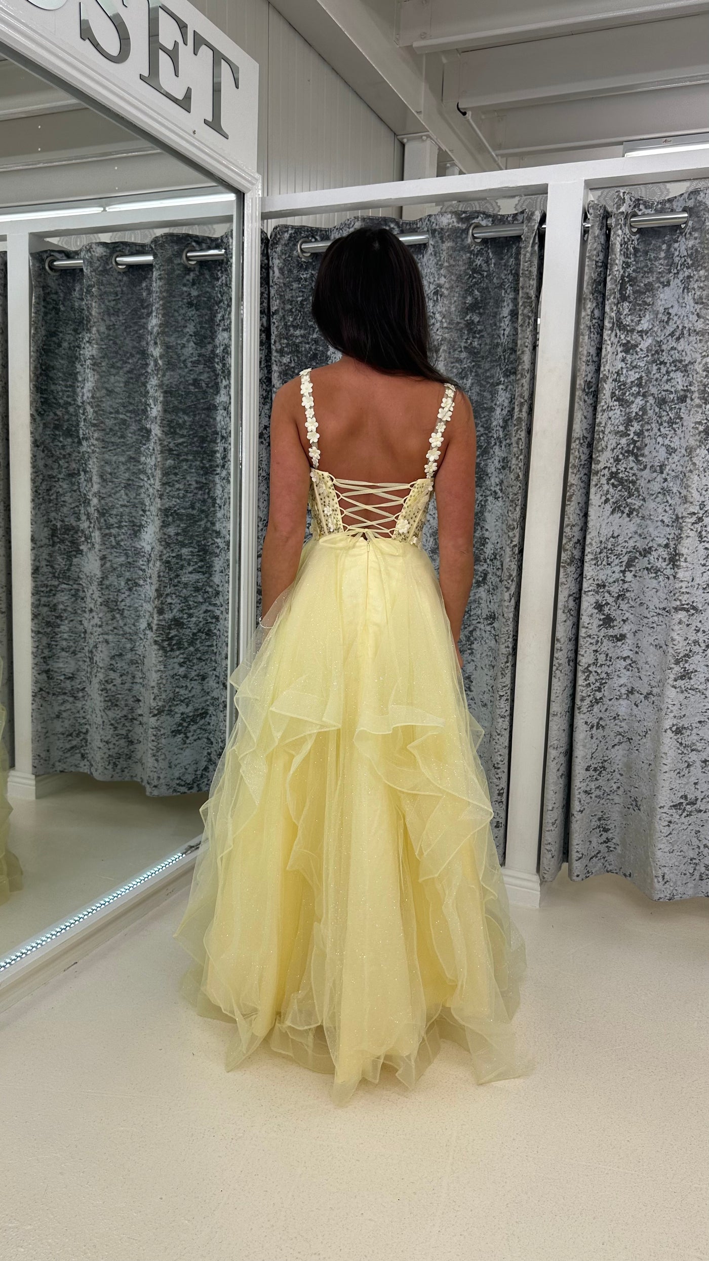 Lemon Flower Embroidery Corset Tiered Skirt Ball Gown