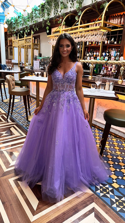 Lilac Glitter Corset Ball Gown