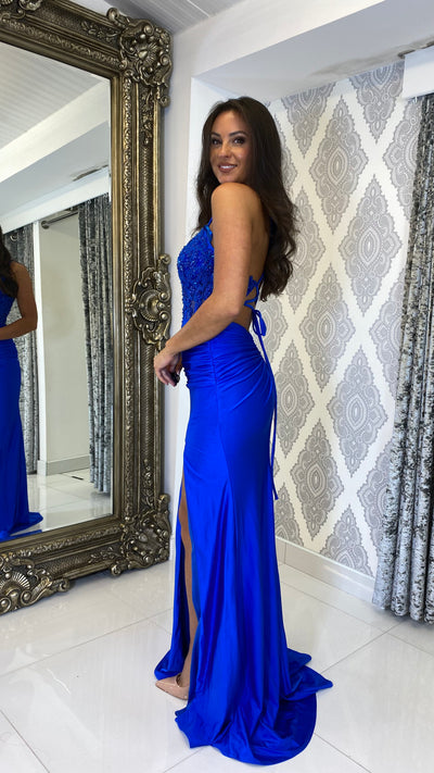 Royal Blue Corset Satin Formal Gown – Rosies Closet