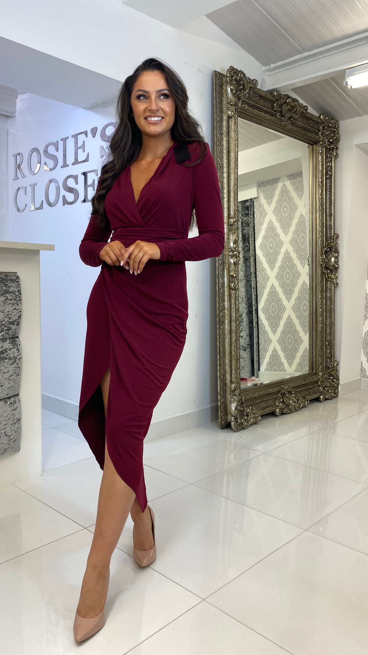 Wine Midi Ruched Dress