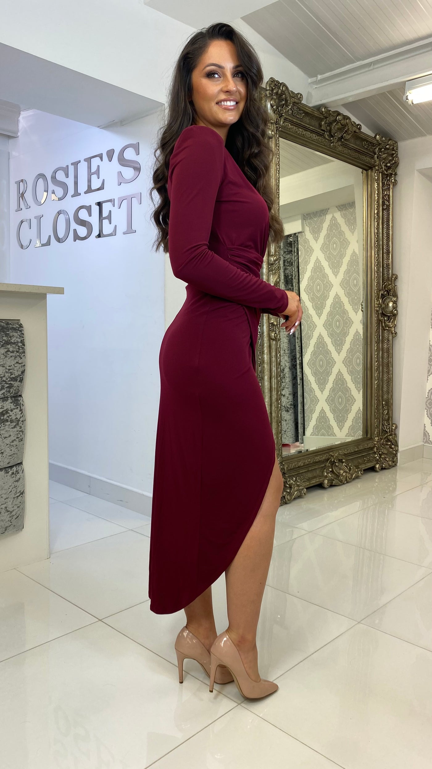 Wine Midi Ruched Dress